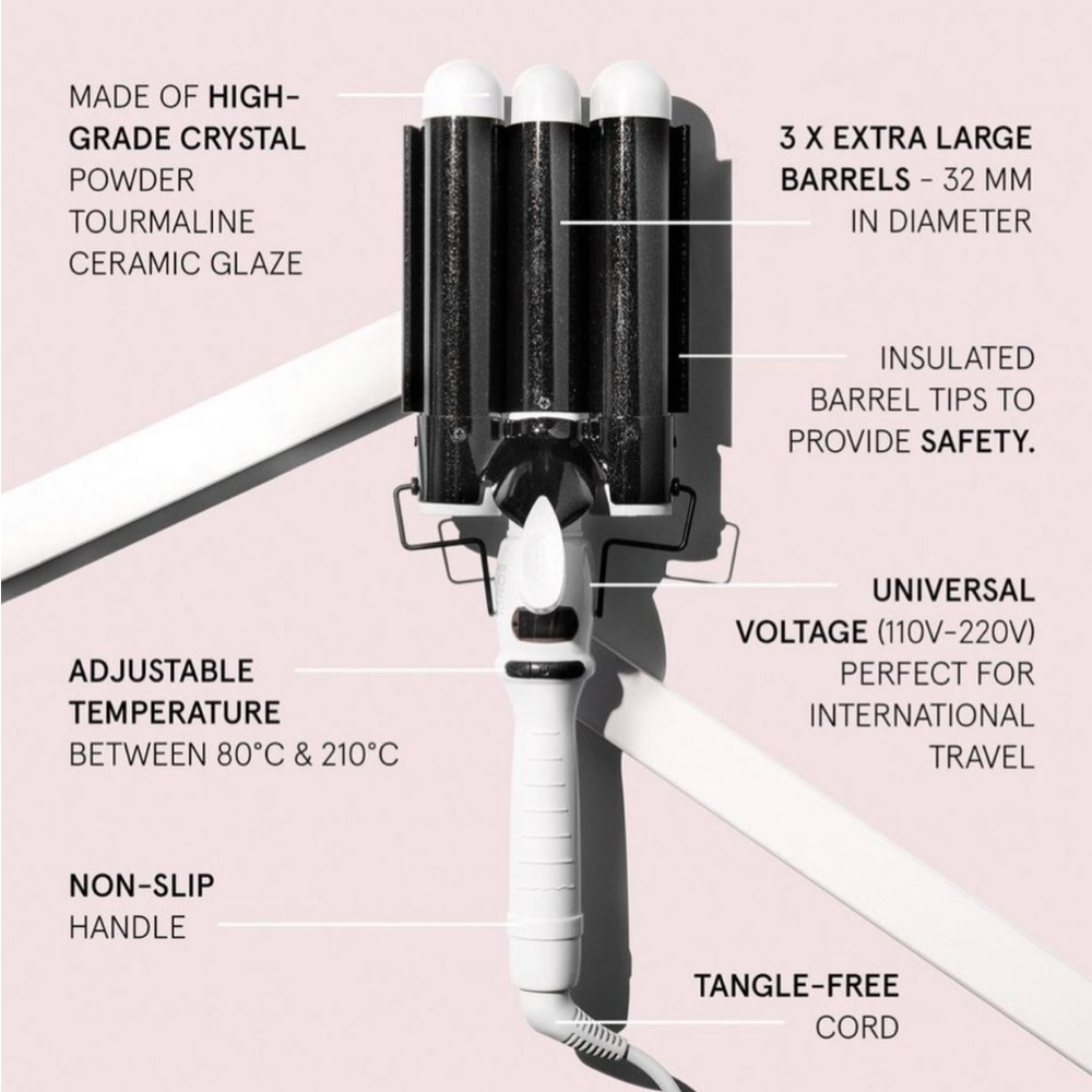 Triple Barrel Hair Waver Curling Iron - White